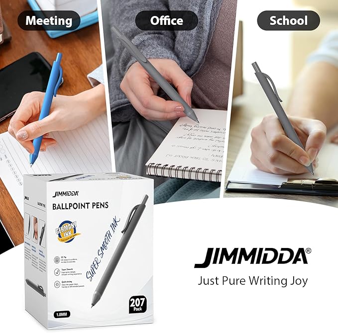 JIMMIDDA Pens Bulk, 207 Pack Ballpoint Black & Blue Ink, 1.0MM Medium Point - Image 7
