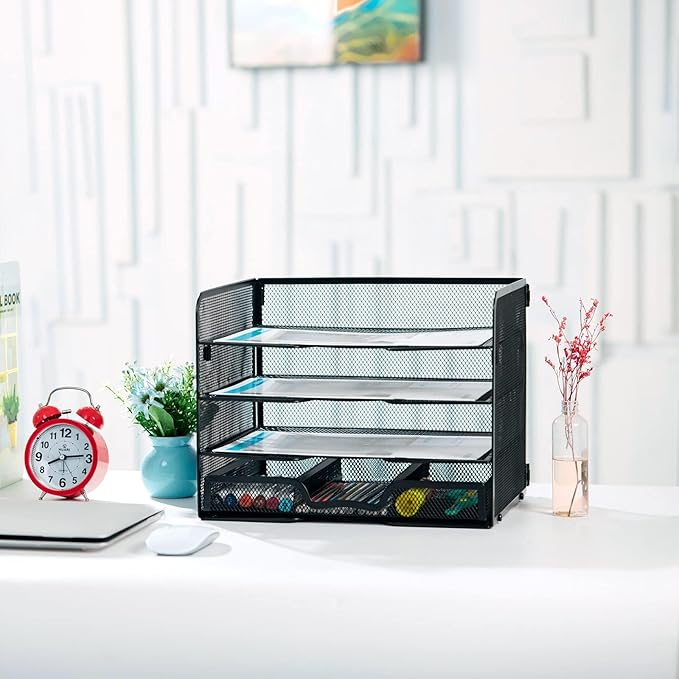 SETTFRFE 4 Tier Mesh Paper Letter Tray, Desk File Organizer - Image 3