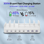 300W Charging Station for Multiple Devices, 8 Port Multi USB C Fast Charger - Image 3