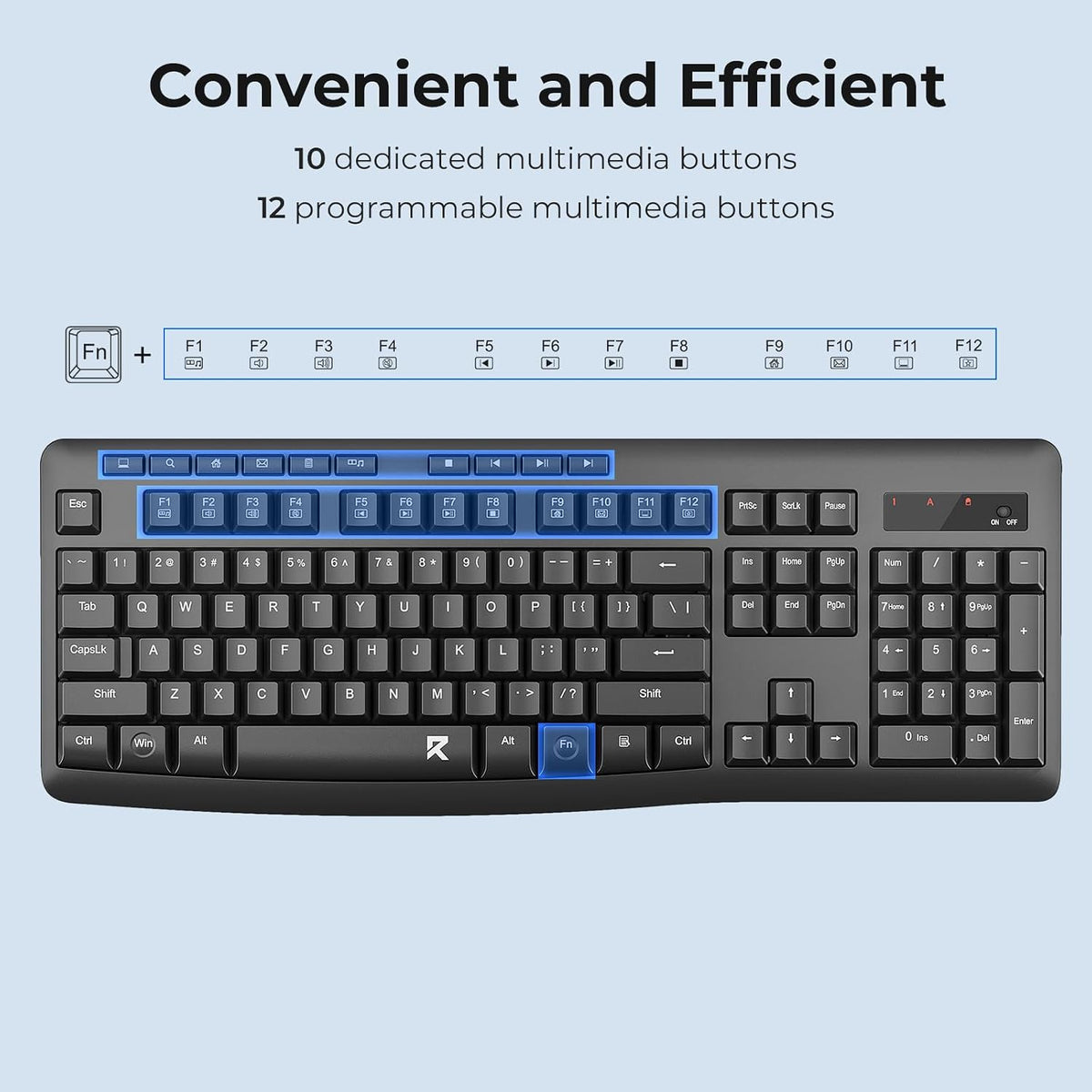 Redragon Wireless Keyboard and Mouse Combo, 2.4G Full-Sized Ergonomic Compute...