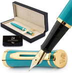 Wordsworth & Black Fountain Pen Set, 18K Gilded Medium Nib, Includes 24 Pack