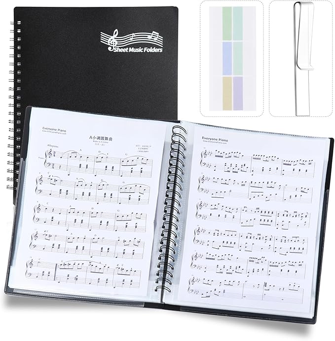 Piano Sheet Music Folder Organizer: 40 Plastic Sleeves Display 80 Pages Spiral by Musfunny