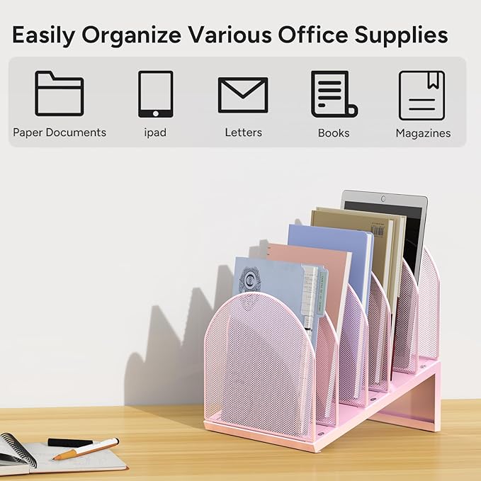 OUTIOE 5-Section Desk File Organizer, Metal Mesh Folder Organizer - Image 7