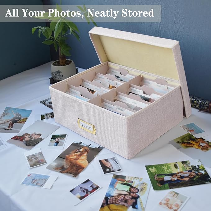 Sprsthai Linen Photo Storage Box – Holds 1700 Photos, 24 Adjustable Dividers & - Image 2