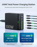 USB C Charger Block Charging Station: 100W 6 Port GaN Fast Charging Brick Hub - Image 2