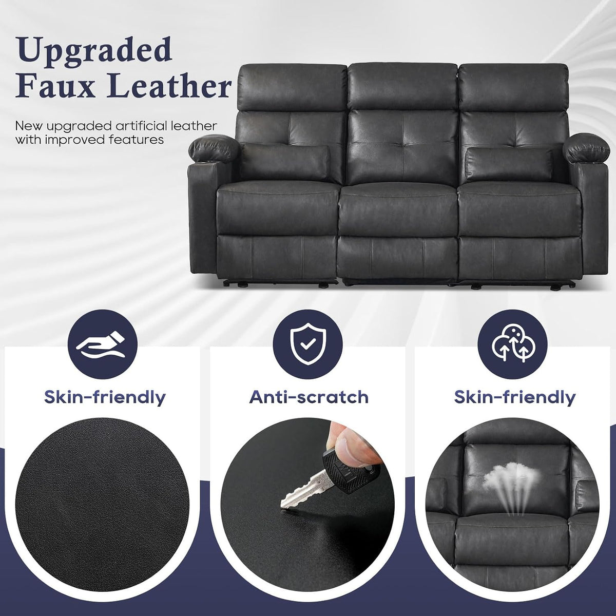 Power Reclining Sofa with Heat and Massage, Electtric Reclining Couch with Ex...