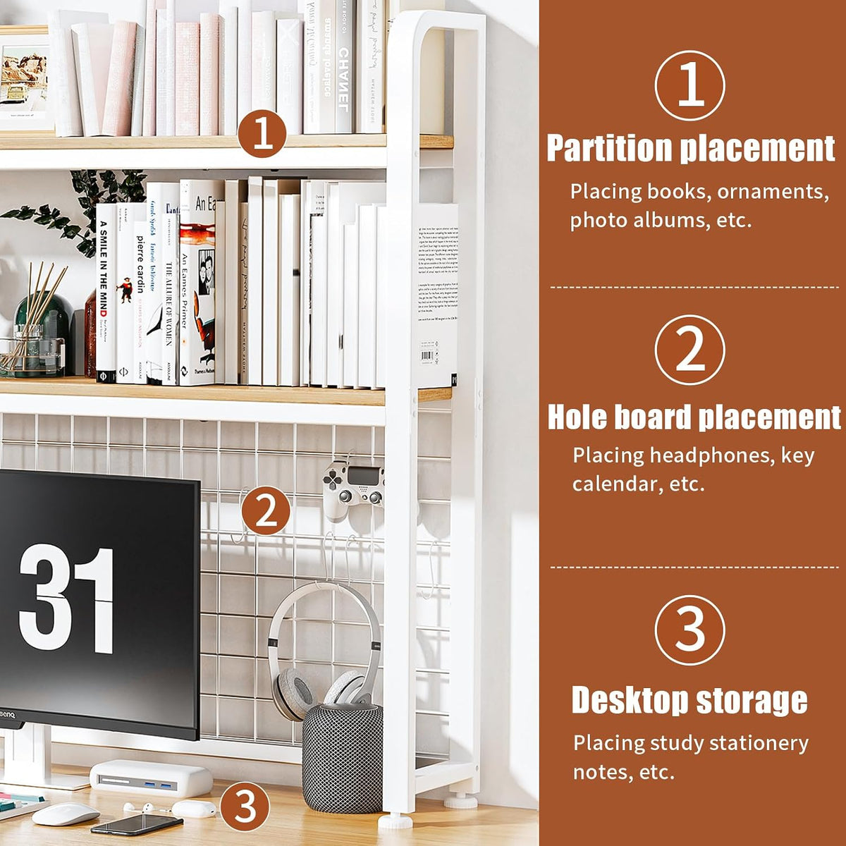 HUATOL 2-Tier Desktop Bookshelf, Multipurpose Wood Countertop Shelf for Compu...