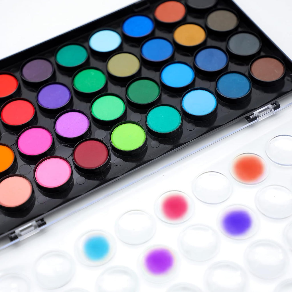 artecho 48 colors watercolor paint set, 3 brushes showing dimensions