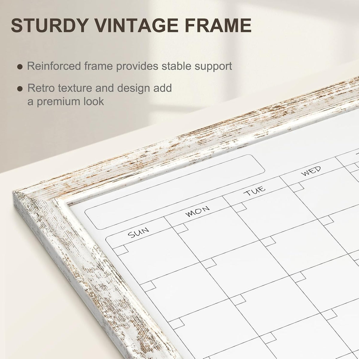 Monthly Dry Erase Calendar Whiteboard for Wall, 36"x24", Rustic Woo...
