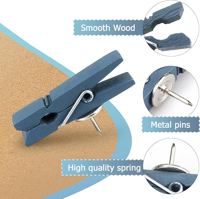 JOANCÉE 50 PCS Wooden Clips Colorful Push Pins Tacks - Image 4