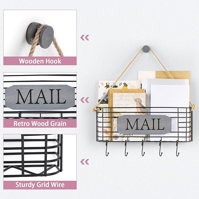 SRIWATANA Mail Key Holder for Wall, Rustic Mail Organizer Wall Mount - Image 3