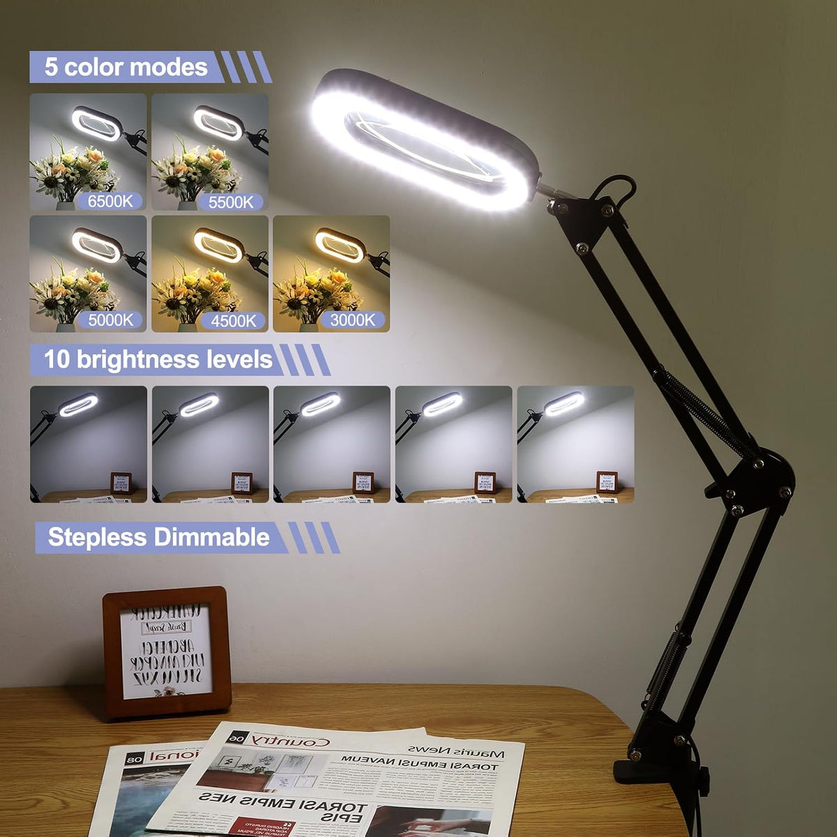 Drdefi 12X Square Magnifying Glass with Light and Stand, Real Glass LED Light...