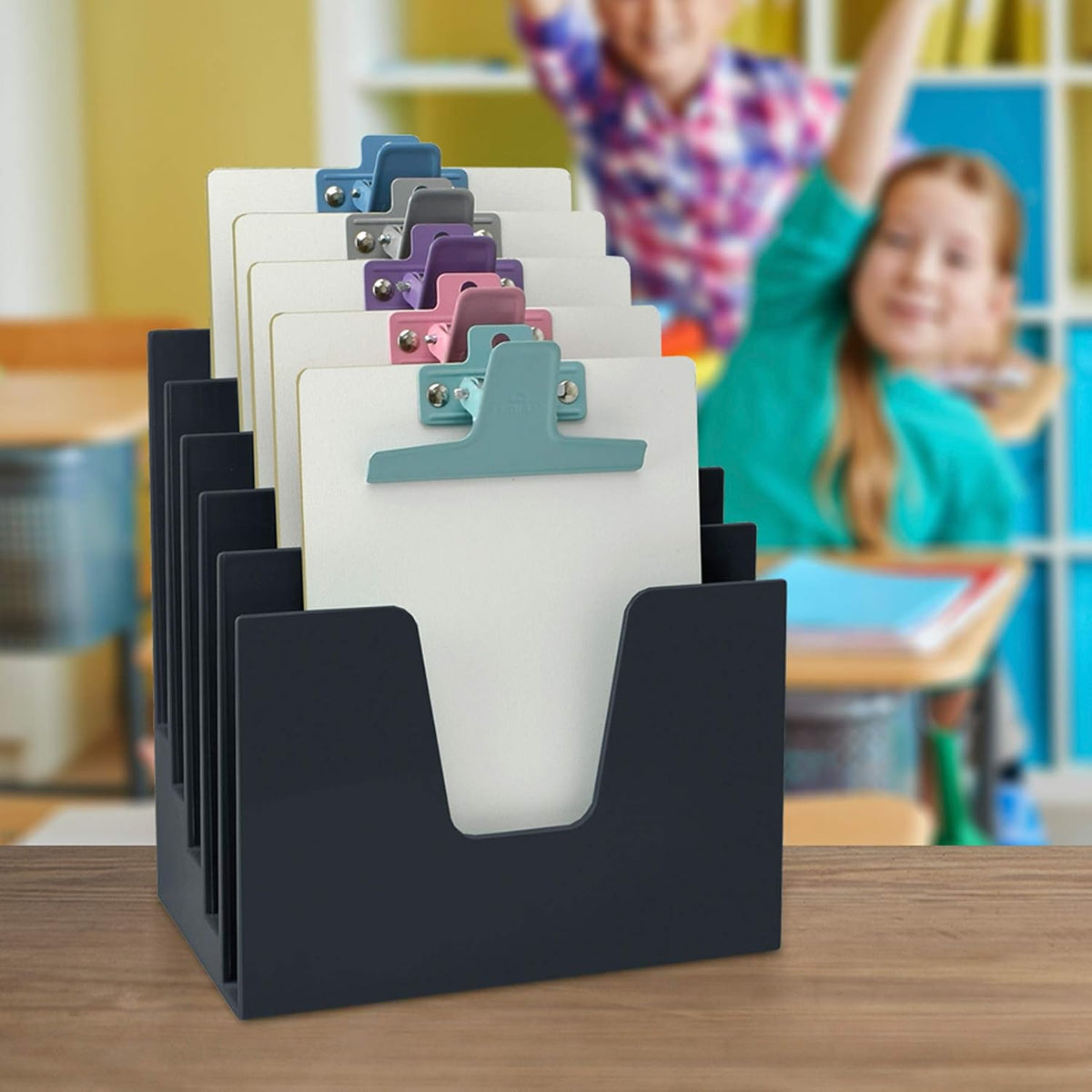 Acrimet 5 Section Incline File Sorter Organizer, Desktop Mail Holder, Black