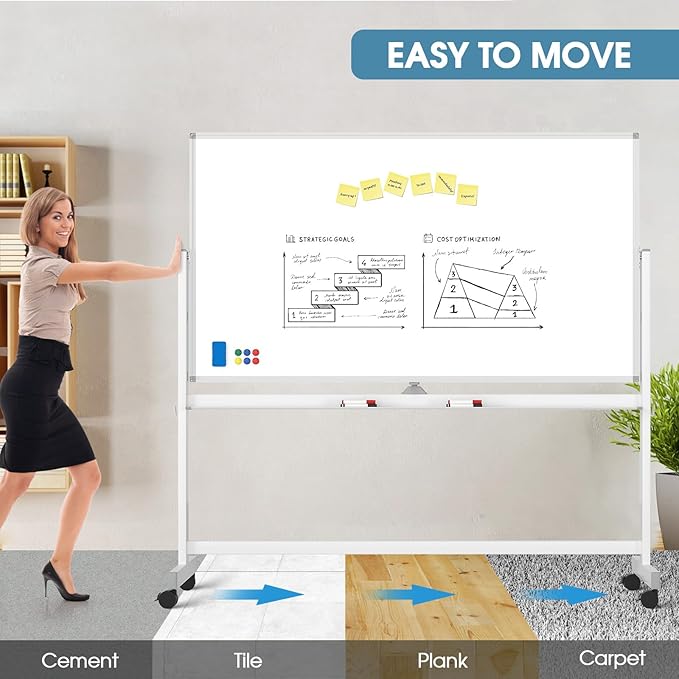 MaxGear Rolling Whiteboard, 72 x 40 Inch Double-Sided Magnetic Dry Erase Board - Image 3