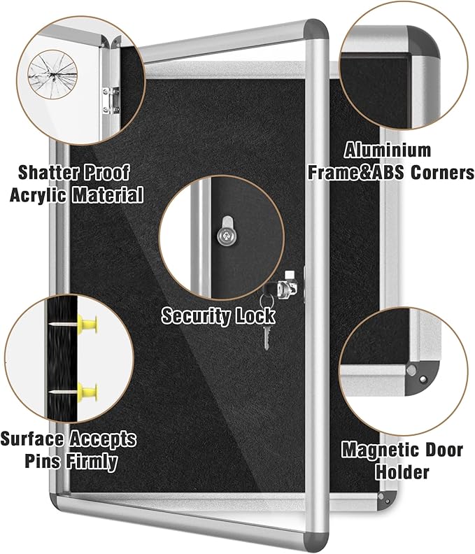 Mifuro 26"x20" Enclosed Bulletin Board, Lockable Weather-Resistant Aluminum - Image 3