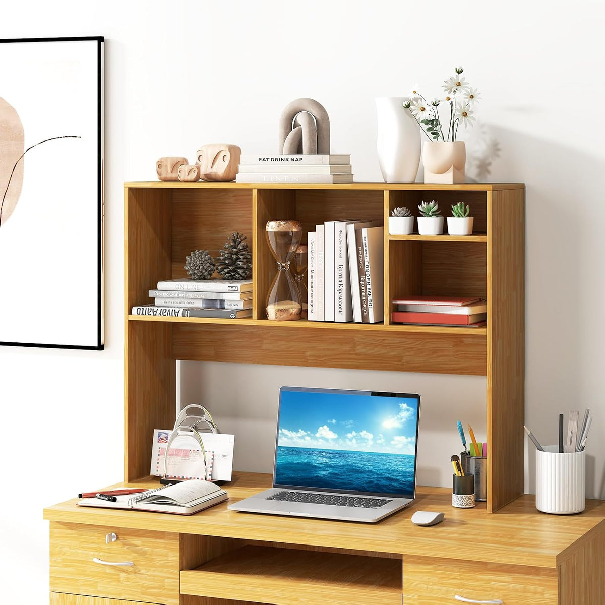 GIANTEX Desktop Bookshelf, Countertop Storage Hutch with 4 Shelves for Comput...