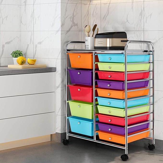 HAPPYGRILL 15-Drawer Rolling Cart, Storage Carts - Image 4