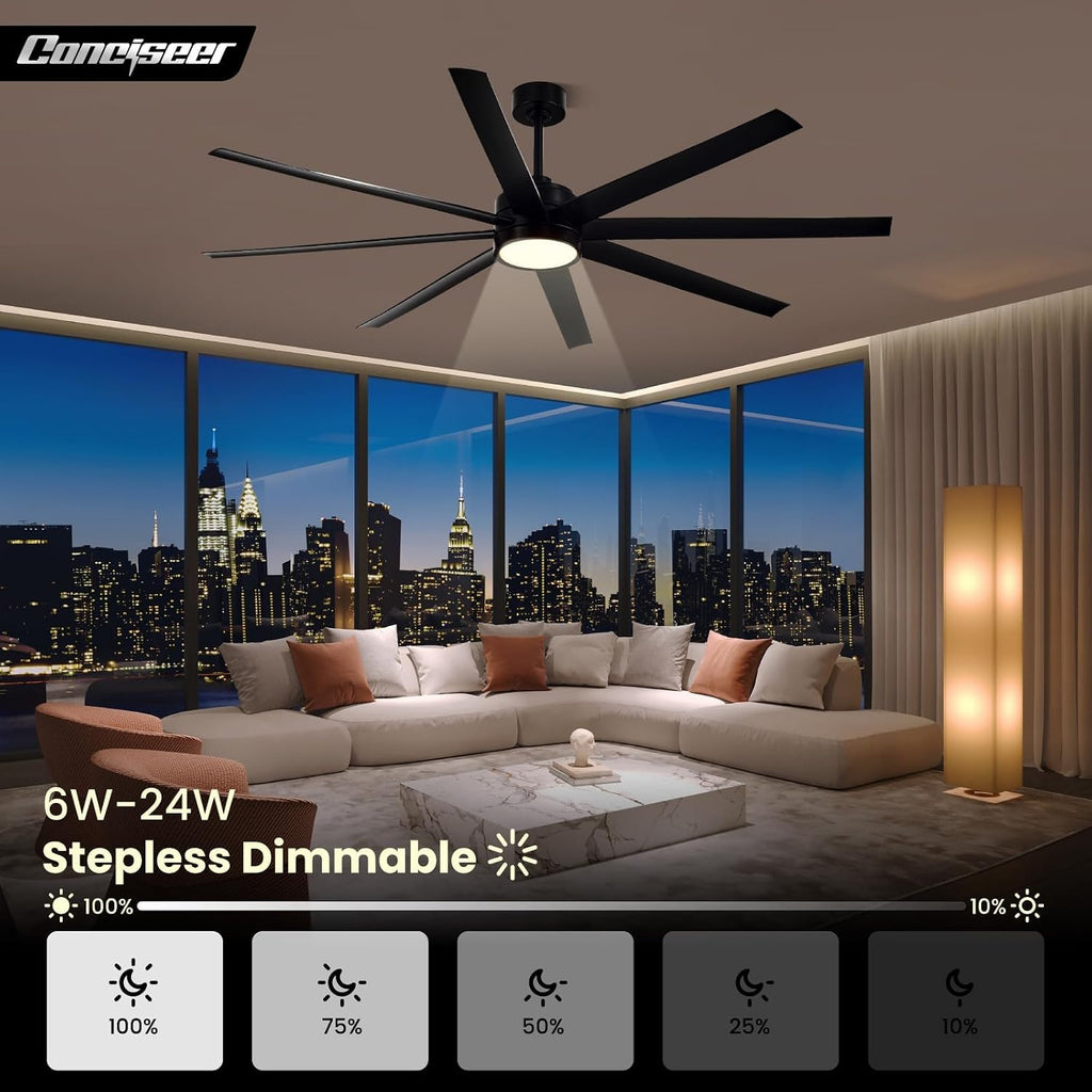 modern ceiling fans with lights, 72 inch ceiling, side view