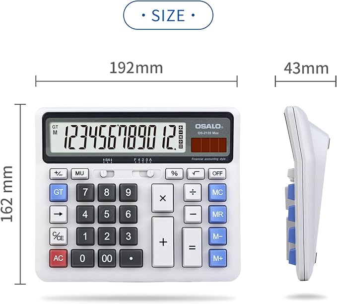 Desktop Calculator, Extra Large LCD Display Computer Button 12 Digits - Image 3