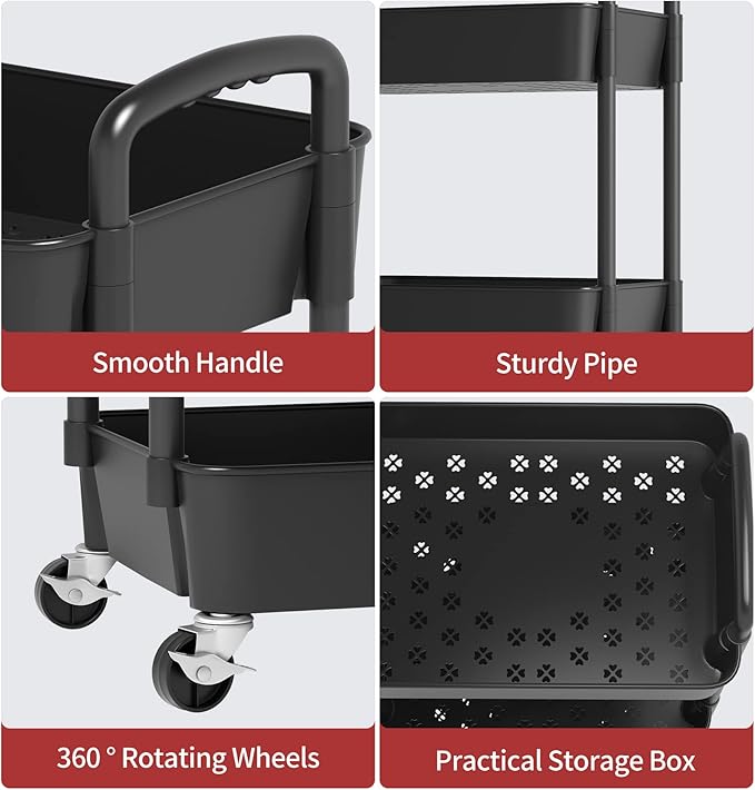 Sywhitta 4-Tier Plastic Rolling Utility Cart - Image 4