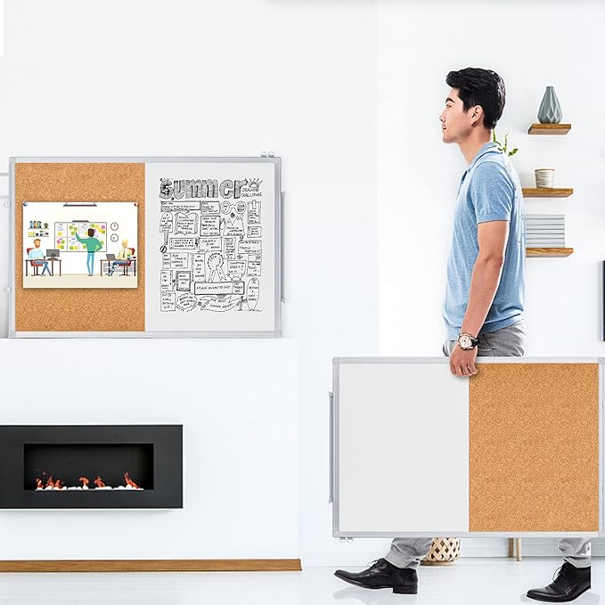 Magnetic White Board and Cork Board Combo, 36 X 24 inches Whiteboard Bulletin - Image 5
