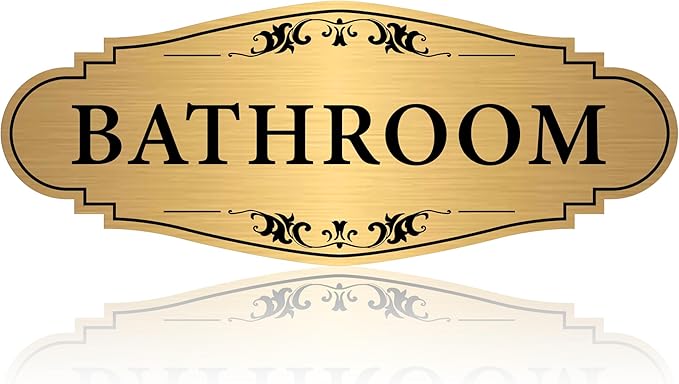 Bathroom Sign Sticker for Business and Home，Self-adhesive Brushed Gold Bathroom by LUHIMO