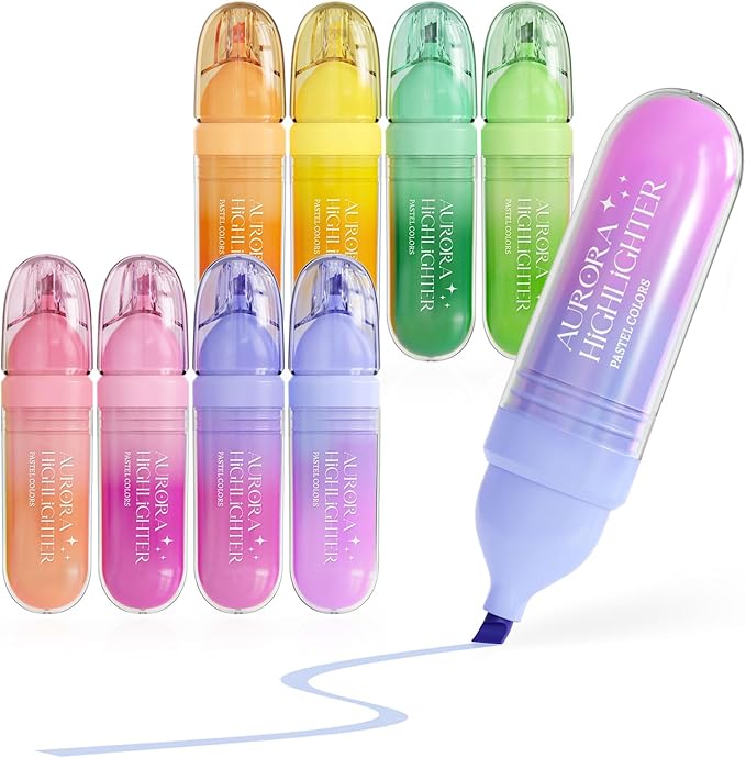 Four Candies 8 Pcs Highlighters Assorted Colors, Cute Pastel Highlighter Set by FourCandies
