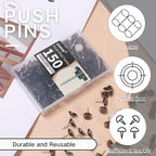 150 PCS Flat Black Push Pins for Wall Clear Thumb Tacks for Walls Flat - Image 3