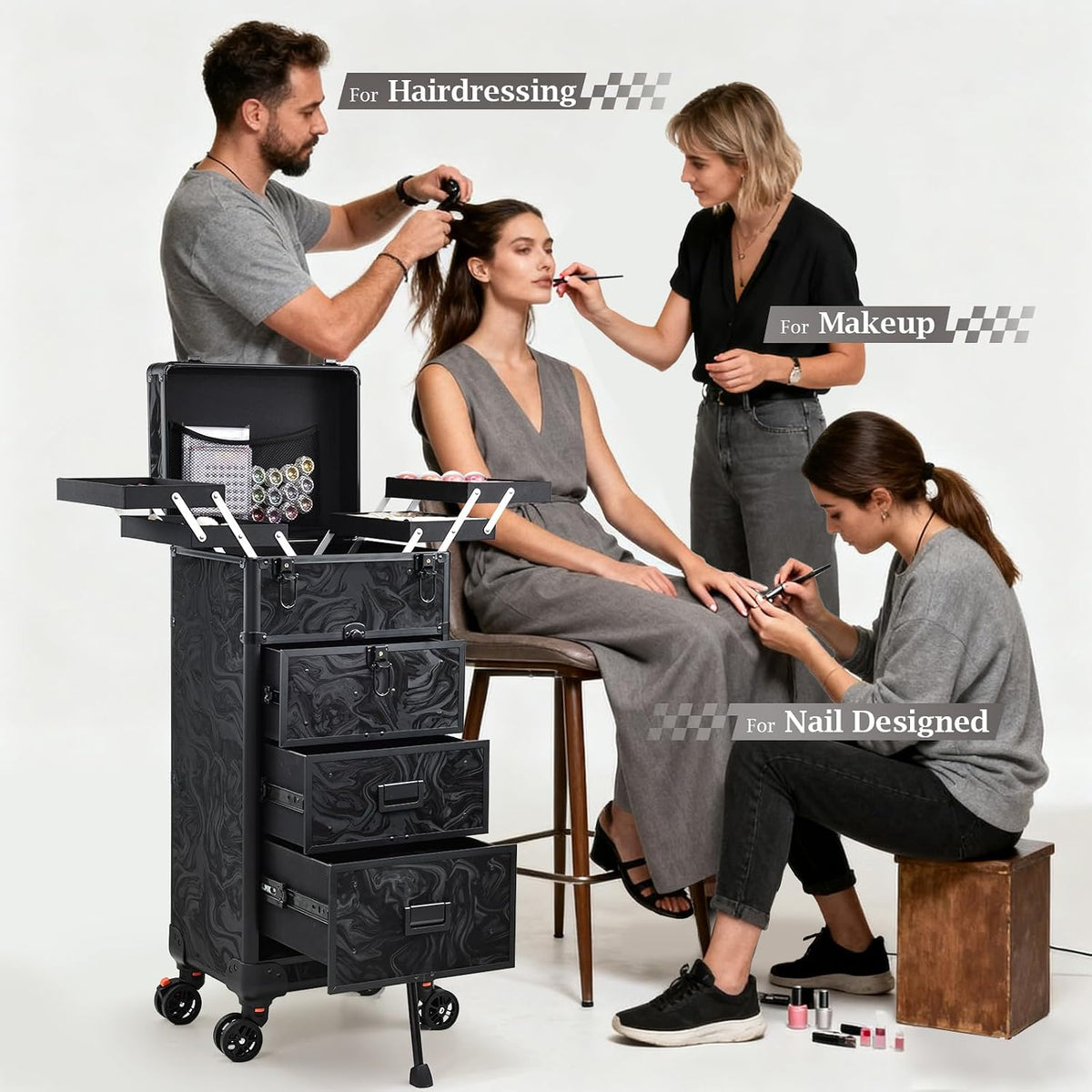 Stagiant Rolling Makeup Case with Drawers Cosmetology Case on Wheels 4 IN 1 M...