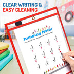 Dry Erase Pockets 30 Pack, 10" x 13" Reusable Pocket Sleeves | Heavy-duty clear pocket sleeves fit 10 x 13 for classroom worksheets, homeschool, quickly wipe to a flawless clean