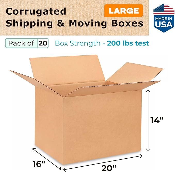 Large Shipping & Moving Boxes 20"L x 16"W x 14"H - Image 2