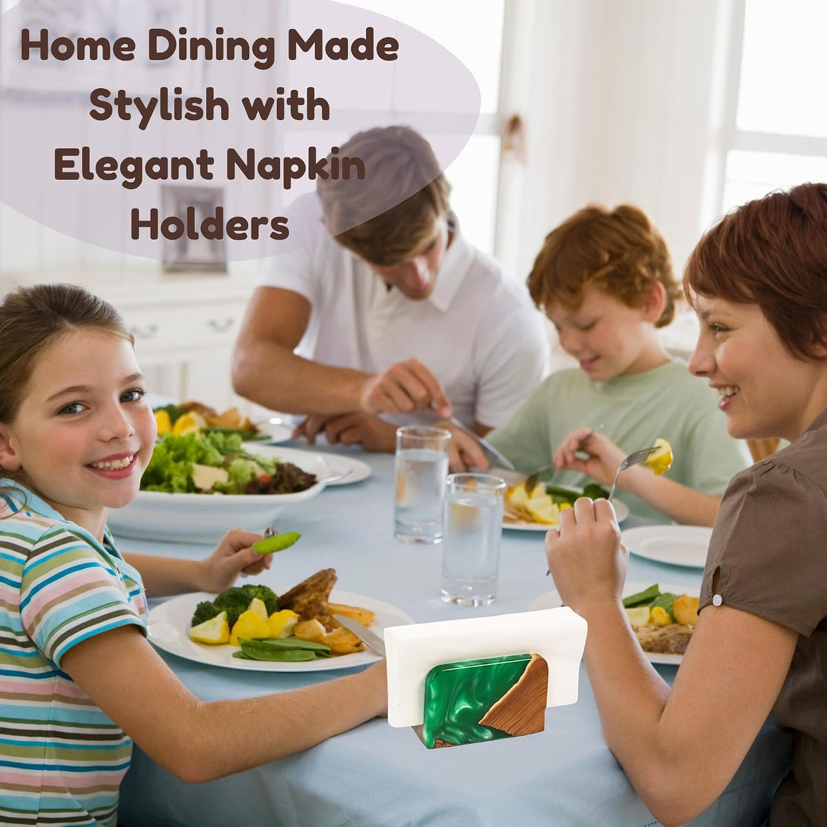 Wooden Napkin Holder with Green Epoxy Inlay for Table & Kitchen Decor