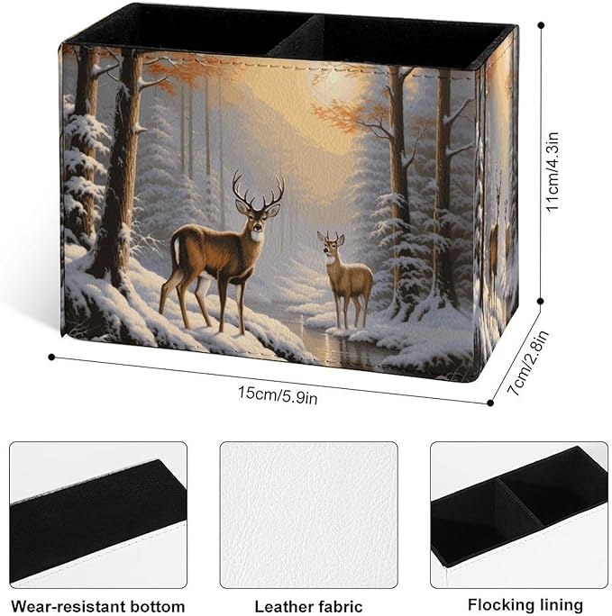 Famame Winter Wild Deer Snow Trees Pencil Holder - Image 3