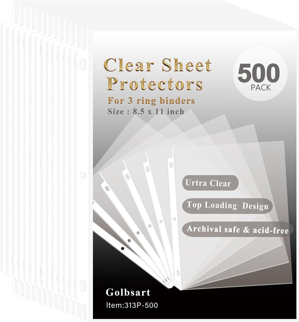 Clear Sheet Protectors for 3 Ring Binder, 500 Pack Plastic Sleeves for Paper