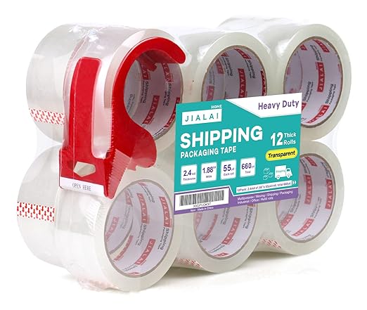 JIALAI HOME 12 Rolls Clear Packing Tape, Heavy Duty Packaging Tape by JIALAIHOMEPACKINGTAPE
