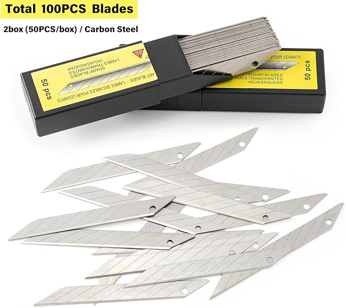 Gomake 100pcs Knife Replacement Blades, 30 Degree Carbon Steel 9mm Snap Off - Image 2