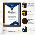 Certificate Plaque Award 8.5 x 11" Cherry Wood Grain, Gold Border | Slide-in acrylic cover,10.5x13 in High density engineered wood, for awards, diplomas, volunteer gifts, family wall, School