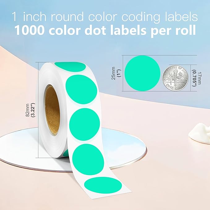 1 Inch Round Color Coding Labels, 1000 Dots Per Roll Aqua Color Coded Dot - Image 2