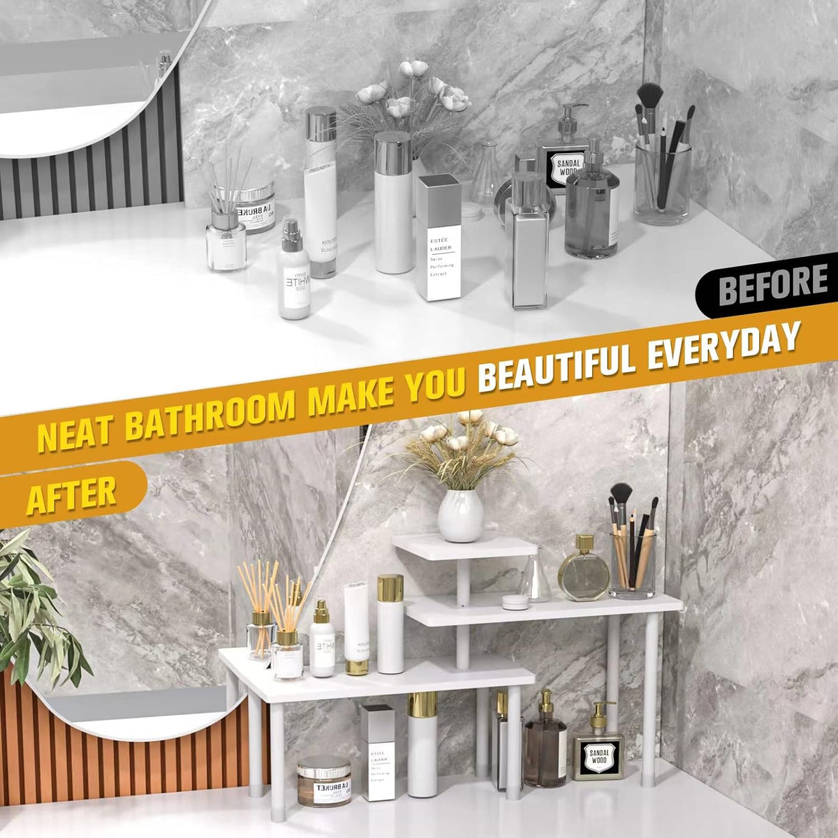 JayRex Bathroom Organizer Countertop Shelf, 3 Tier Corner Rack Adjustable Bam...