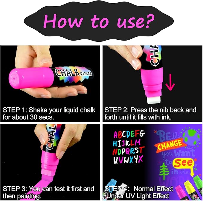 FansArriche Jumbo Window Markers, 3 Pack 15mm Neon Chalk Pens, Liquid Chalk - Image 4