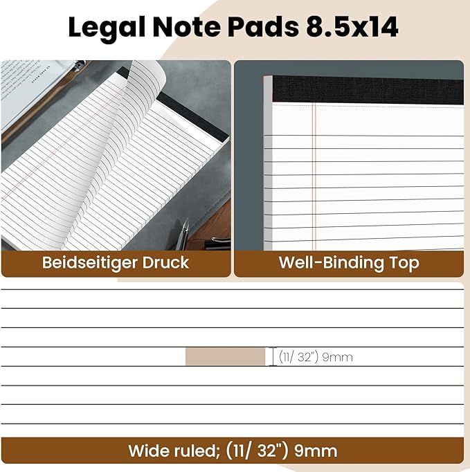 Legal Pads 8.5 x 14 Note Pads, 6 Pack Writing Pads Wide Ruled Notepads - Image 4