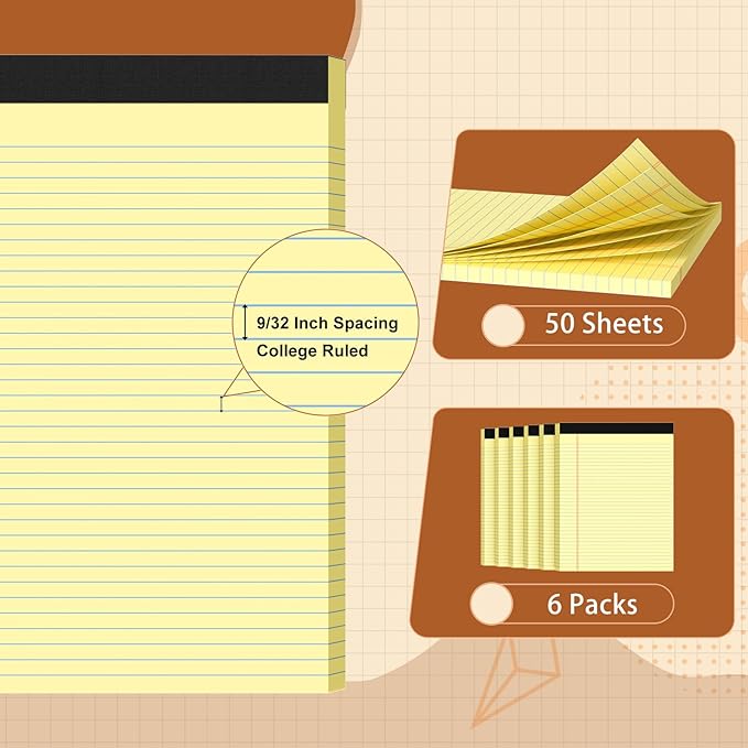6 Pack Legal Pads 8.5 X11, College Ruled Notebook, 300 Sheets Yellow Note Pad - Image 3