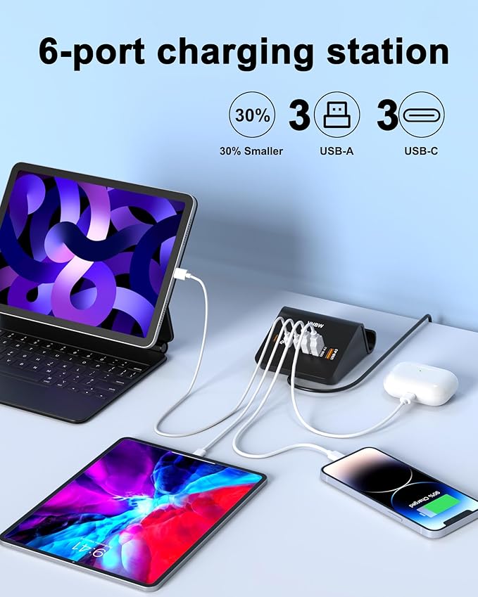 USB C Charging Station 35W, VHBW 6-Port Desktop Fast Charging Station - Image 2