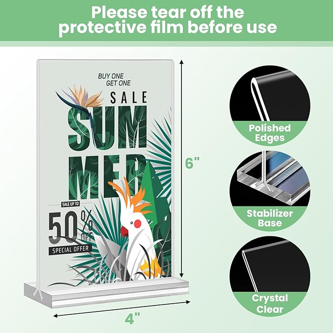 Acrylic Sign Holder 4x6, 21 Pack Clear Table Menu Vertical Double Sided Display - Image 6