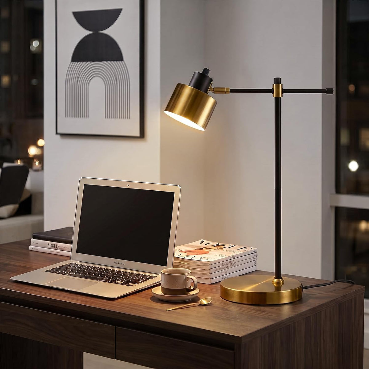 OYEARS 22.2" Modern Desk Lamp, Metal Table Lamp with LED Bulb, Adjustabl...
