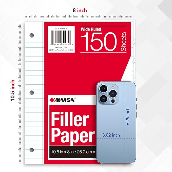 Kaisa Notebook Paper 24 Pack 3600 sheet 8x10.5 Wide Ruled Loose Leaf Paper - Image 4
