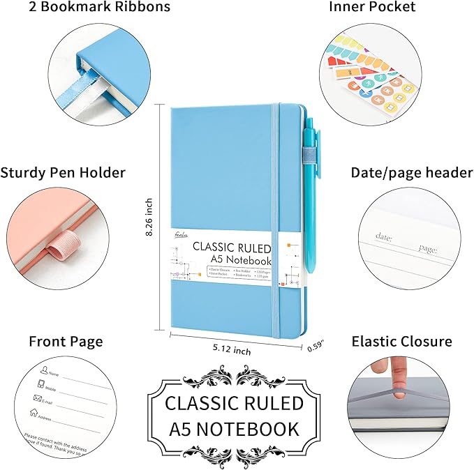 feela 5 Pack Notebooks Journals Bulk, Hardcover Classic Ruled Lined Journals - Image 2
