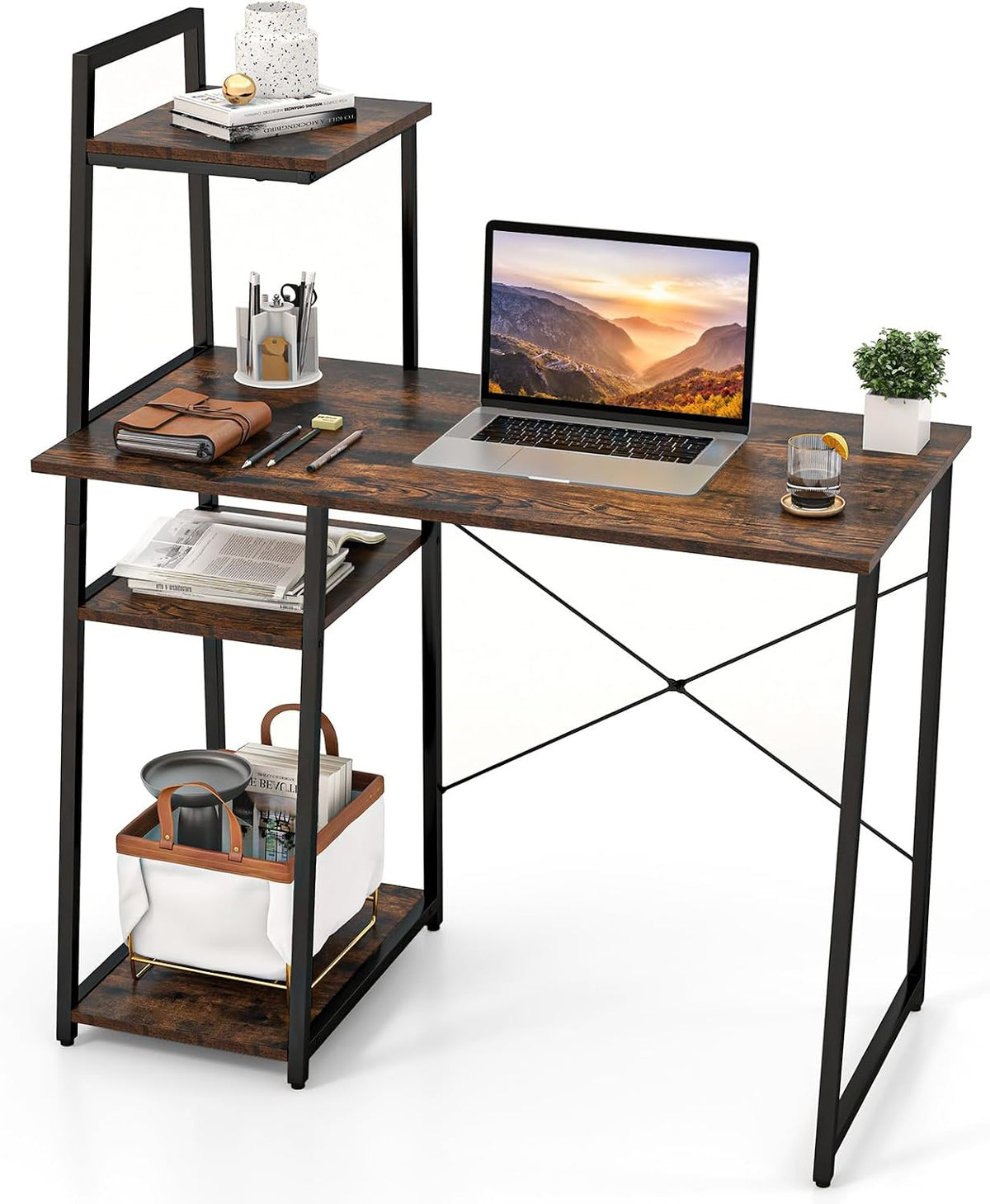 Tangkula Computer Desk with Shelves, Space Saving Home Office Desk with 3-Tie...