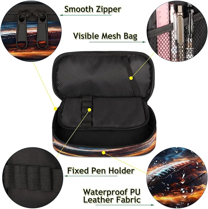 Pardick American Football Fire Pencil Case，Big Capacity Pencil Pouch Coin Pouch - Image 5