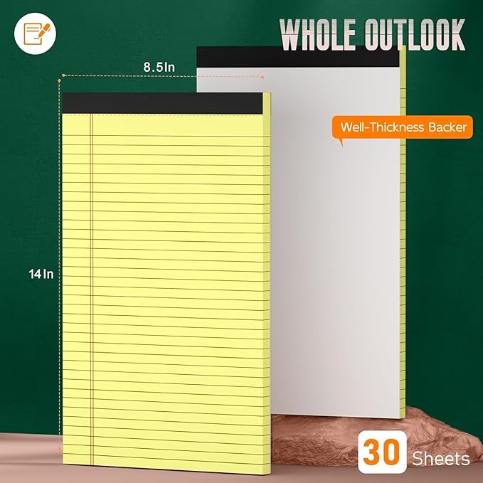 Legal Pads 8.5 x 14 Note Pads, 10 Pack Writing Pads Wide Ruled Notepads - Image 2